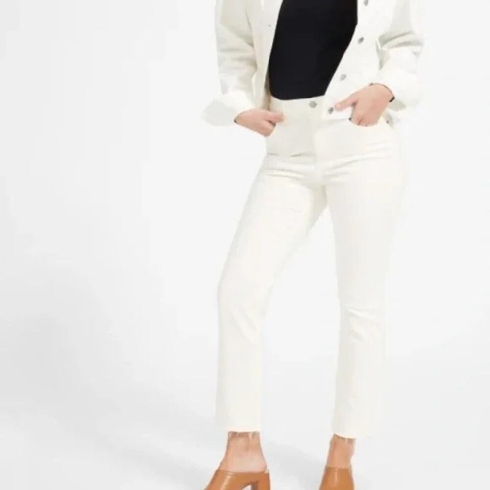 Everlane Women's The Kick Crop Jeans High Rise Raw Hem Bone Whtie Size 26